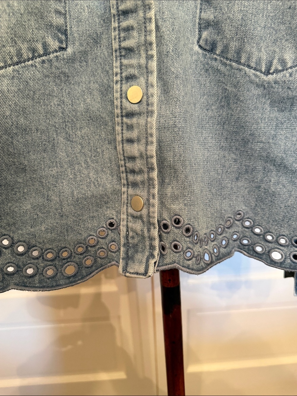 Jean Jacket XL cropped Oversized Scalloped Snap Front Shacket Light - Picture 6 of 10